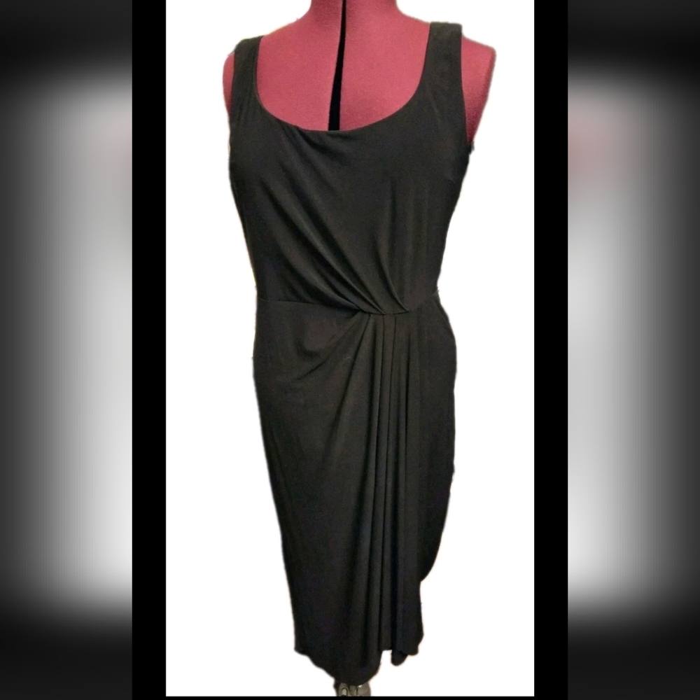 Lauren Ralph Lauren Black Draped Cocktail Dress Asymmetrical Hem Size 14